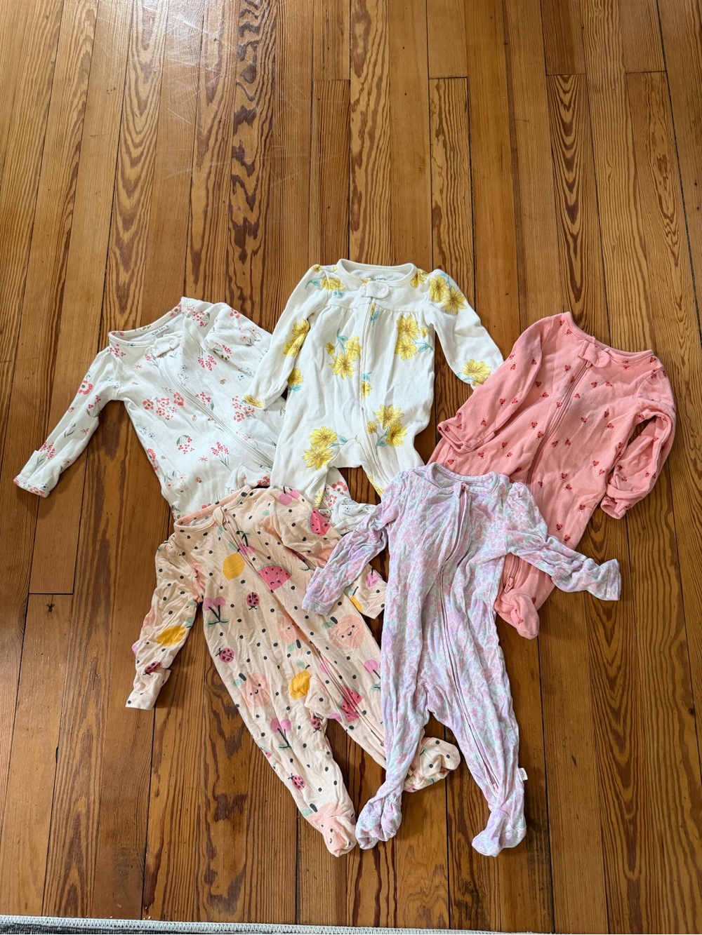3 Month Baby Girl Sleeper Lot Carter’s Bamboo Viscose Pajamas Footed Zip 5 Pc